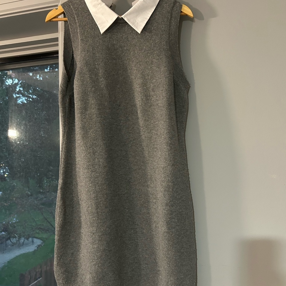 French Connection Grey Knit Sleeveless Dress with White Collar